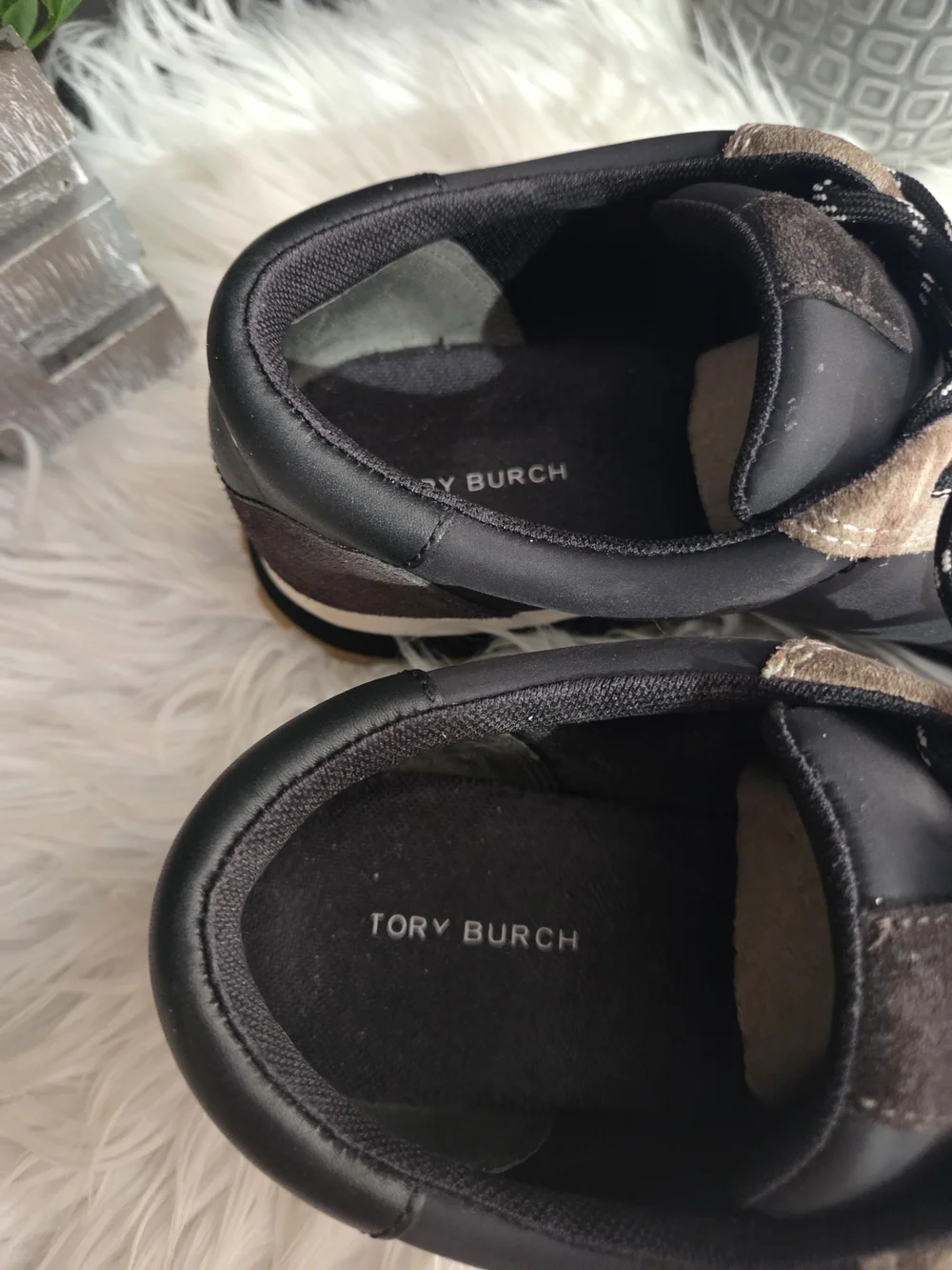 Tory Burch Black/Brown/Tan Vintage Nylon Lace-Up Women's Sneakers. Size 10.5